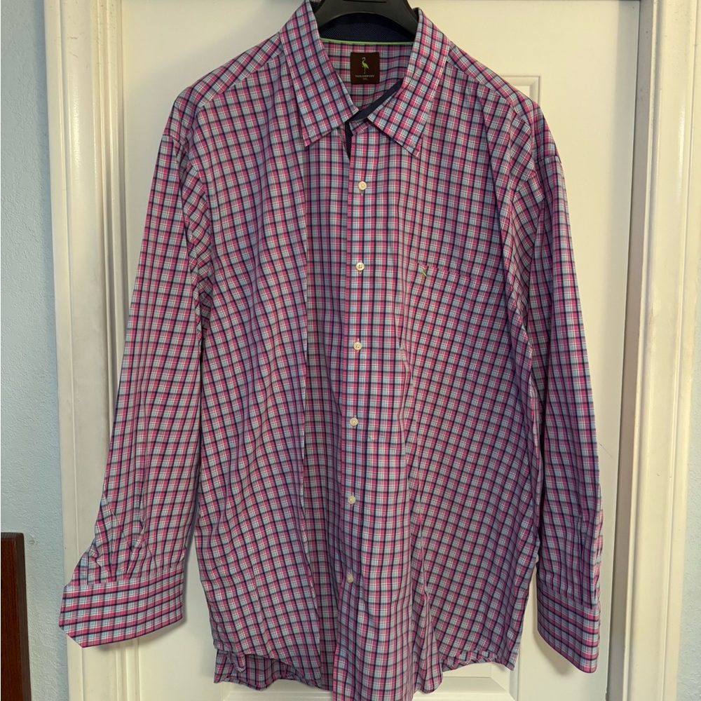Men's Pink and Blue Checkered Shirt